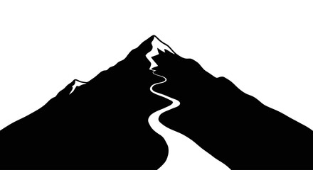 conquer your goals winding path to the summit black and white mountain silhouette illustration for success achievement and progress concepts