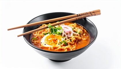 Delicious ramen bowl with egg, noodles, and chopsticks ready to enjoy a flavorful meal