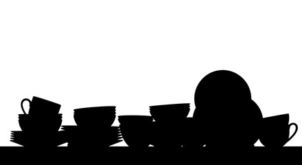 stacked silhouette of dishes and cups perfect for restaurant menus kitchen designs or cleanliness concepts