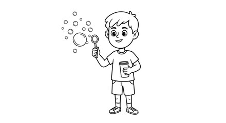 illustration of a boy blowing soap bubbles