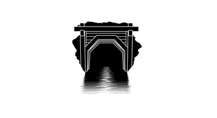 mysterious tunnel entrance black and white silhouette of a waterway culvert for website banners game design and architectural illustrations