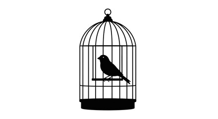 captive bird silhouette a striking black and white image for designs needing confinement freedom or hope themes