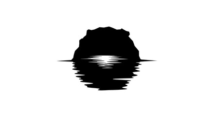 serene sunset silhouette minimalist black and white rock formation over calm water for peaceful designs branding and meditation apps