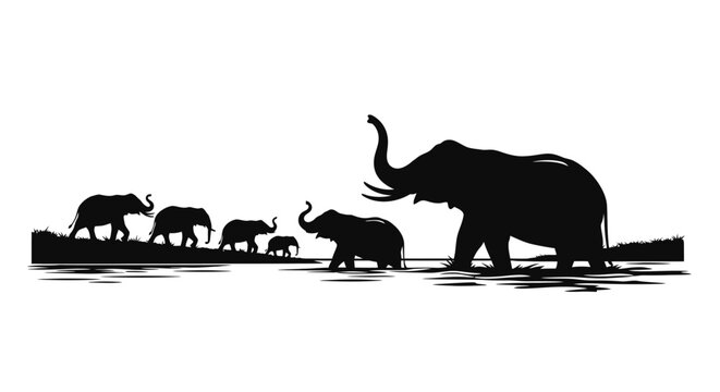 majestic elephant family silhouette perfect for wildlife conservation african safari and naturethemed designs - Powered by Adobe