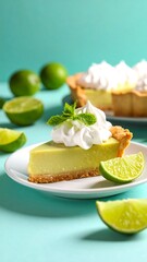 Tart lime pie slice with whipped cream