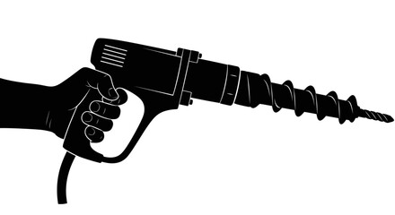 powerful hand holding auger drill a black and white silhouette for construction diy and industrial projects