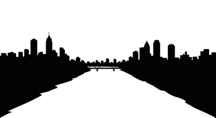 dramatic city skyline silhouette river bridge and modern architecture for urban design travel and real estate projects