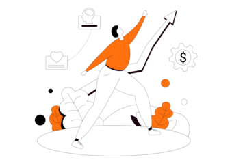 Achieving business success with innovative thinking and strategic growth, person reaching for financial goals, vector design shows ambition and positive mindset, conceptual business venture
