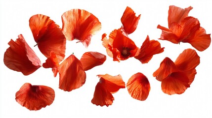 Vibrant Poppy Petals in Flight on White Background