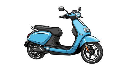 Obraz premium Illustration of a light blue scooter with black seat and tires on a white background drawing style on transparent background
