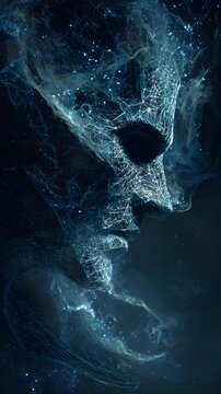 Abstract Nebula Face Representing Digital Consciousness or Sleep Paralysis

