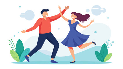Joyful couple celebrating together with a high five