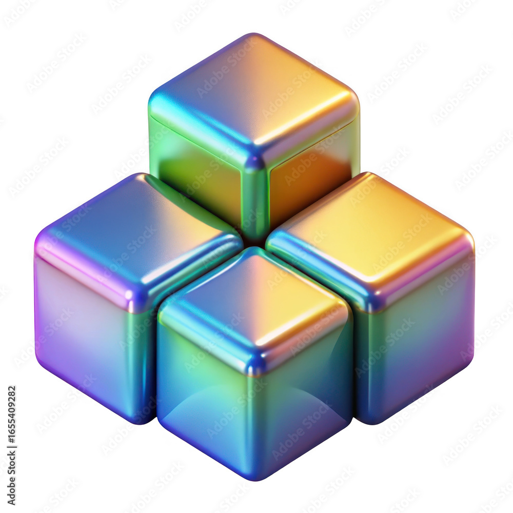 Aufkleber 3d iridescent cubes stacked abstract geometric shape isolated on transparent background