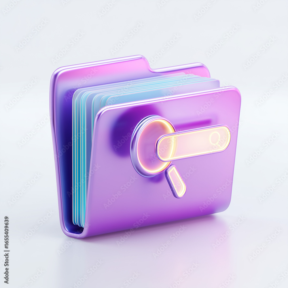 Poster purple folder icon showing searching files concept
