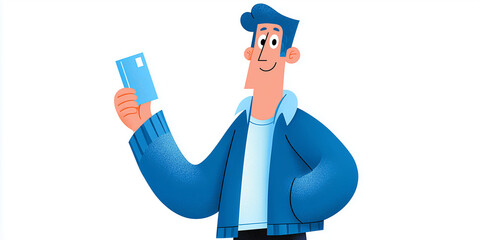 Smiling man showing credit card: cashless payment concept