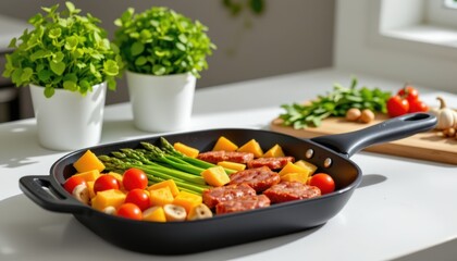 Colorful Vegetables Nonstick Grill Pan Modern Kitchen