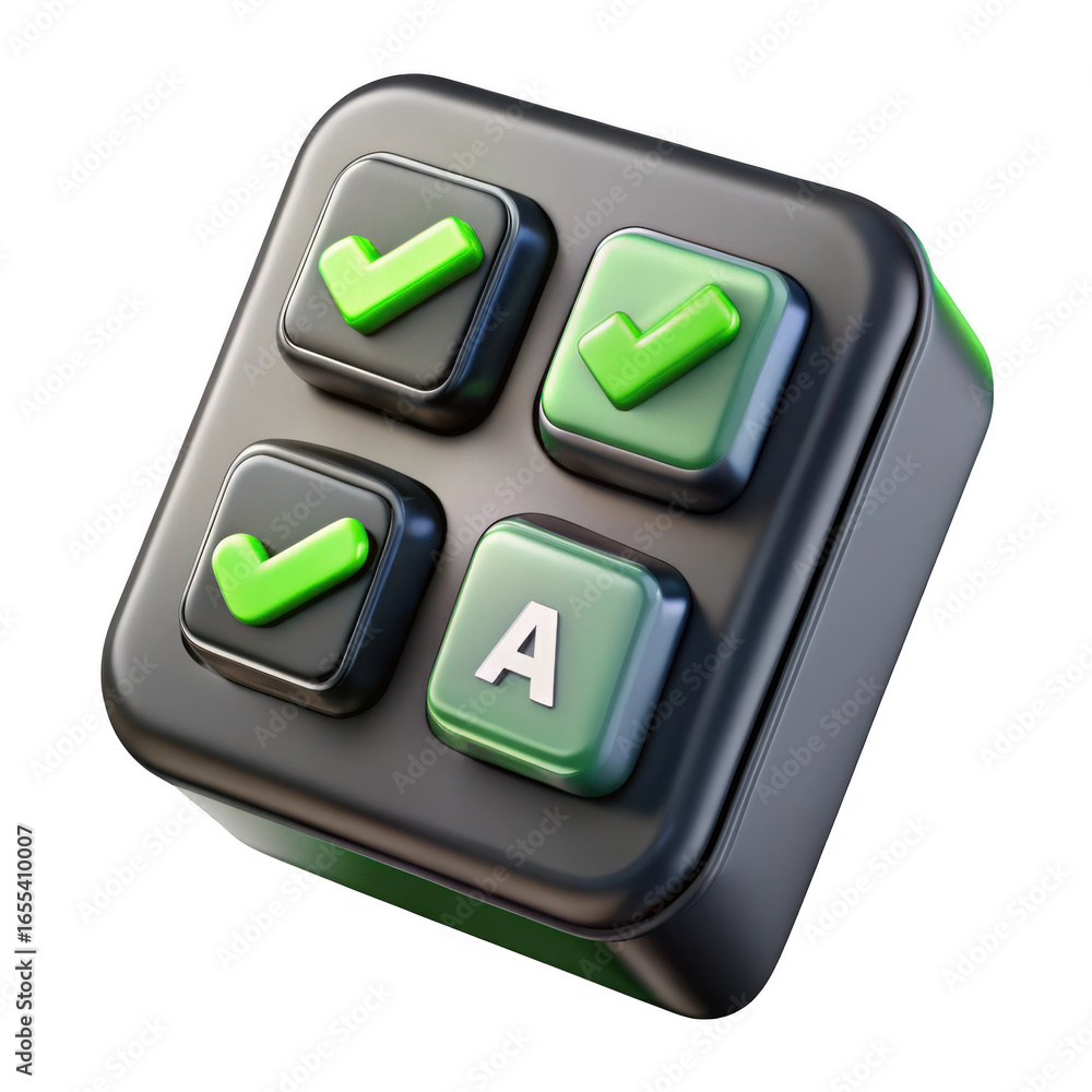 Poster 3d checkmark buttons with letter a isolated on transparent background