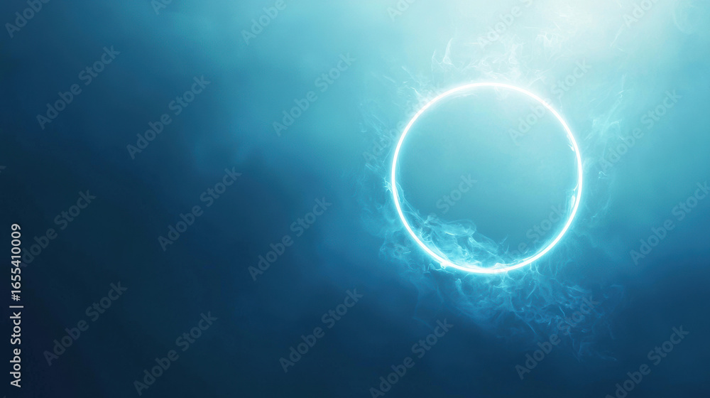 Poster blue gradient background with soft motion blur and a dreamlike, surreal atmosphere.