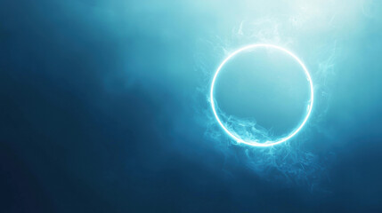 Blue gradient background with soft motion blur and a dreamlike, surreal atmosphere.