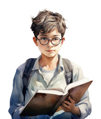 PNG Asian student boy publication portrait reading.