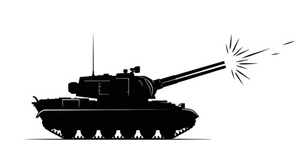 Fototapeta premium powerful silhouette of a tank firing illustrative vector for military strategy and war games
