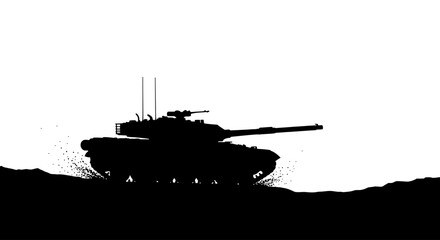 Fototapeta premium powerful silhouette of a tank advancing across a battlefield ideal for military war or strategy game designs