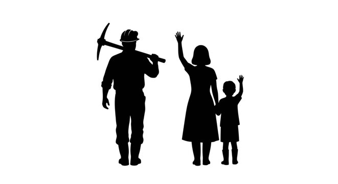 silhouette of a hardworking miner father returning home to his family a powerful image for labor family and reunion themes