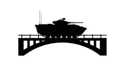 Fototapeta premium military tank crossing arch bridge powerful silhouette for war strategy and conflict concepts