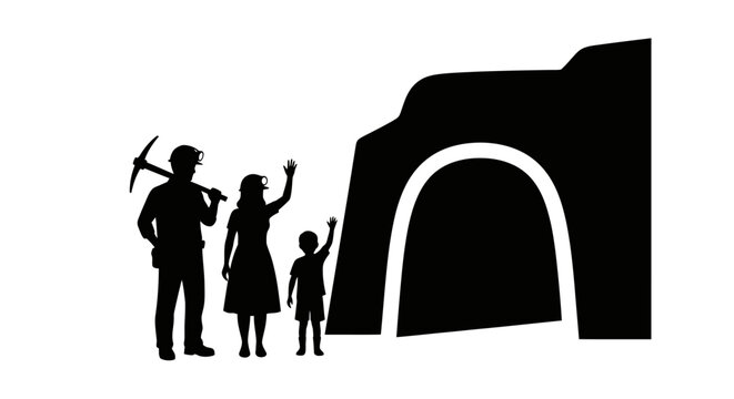 miner family silhouette strong bonds hard work and the promise of a secure future illustrative image for mining family and hard work concepts