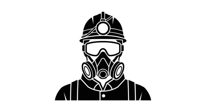 miner safety icon black and white vector illustration of a coal miner wearing protective gear ideal for mining industrial safety and occupational health campaigns - Powered by Adobe
