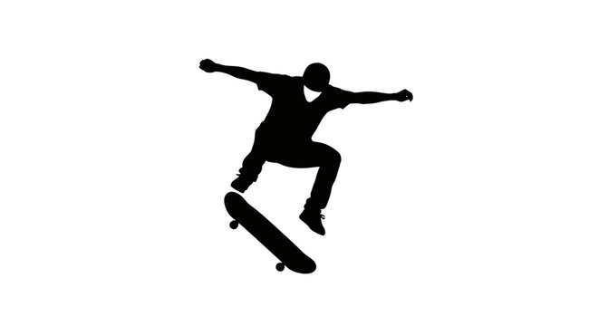 dynamic skateboarder silhouette action shot for extreme sports websites apparel designs and youth culture branding