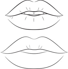 Two Line Art Illustrations of Woman's Lips, Vector Design Element