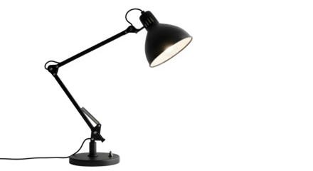 Black table lamp isolated on PNG background.