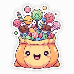 Fototapeta premium Whimsical Cartoon Pumpkin Candy Bag