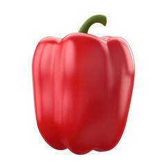 Single vibrant red bell pepper with green stem on transparent background