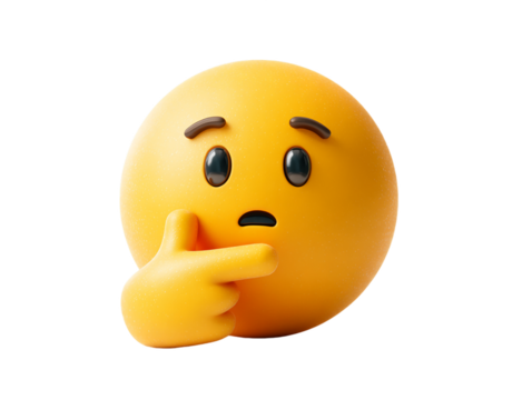 3D Thinking Emoji With Hand On Chin Against Transparent Background, PNG