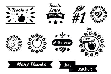 Obraz premium Collection of black and white teacher appreciation and recognition graphic elements teaching award