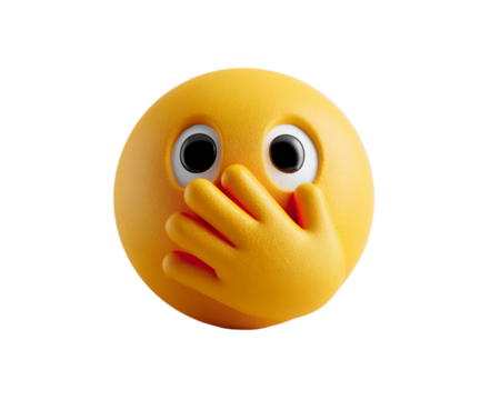 3D Render of a Yellow Emoji Covering its Mouth with Hand, PNG