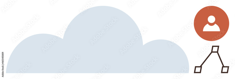 Poster cloud graphic with a red user icon linked to a network of lines and nodes. ideal for technology, dat
