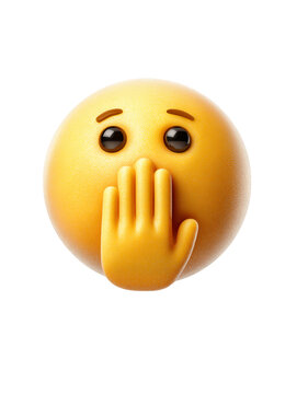 3D Render of a Yellow Emoji Covering Its Mouth on Transparent Background, PNG
