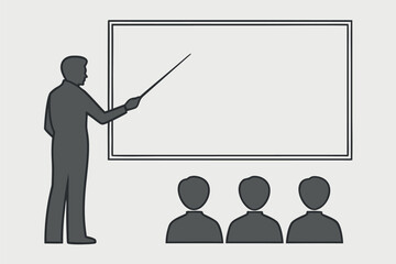 Teacher pointing at blank whiteboard with students watching classroom education