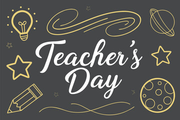 Teachers Day celebration with school icons and celestial elements education
