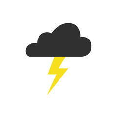 Minimalist dark cloud with lightning bolt flat vector icon symbolizing thunderstorm weather power electricity and climate illustration