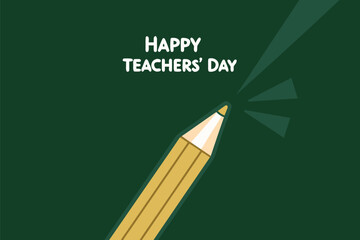 Yellow pencil with white tip and green lines on dark green background happy teachers day vector