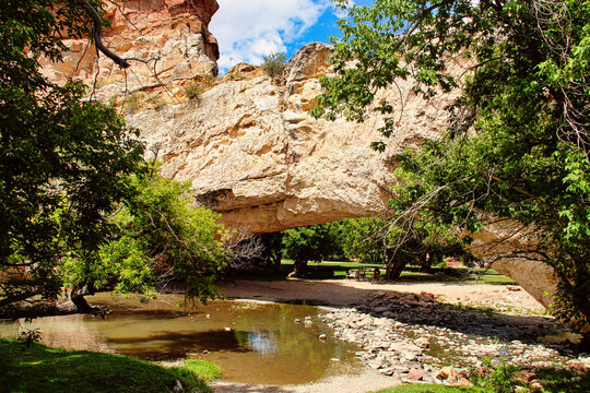 Warm Summer Day at the Ayres Natural Bridge over La Prele Creek in the Park in Wyoming.