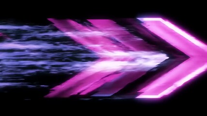 Abstract purple arrow with motion blur effect on a black background.