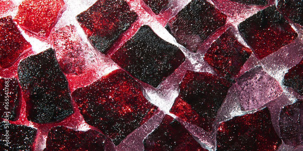 Poster abstract background with red glass shards on white background. blur and rough texture. broken glass.
