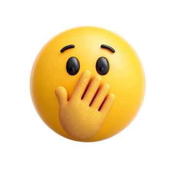 3D Render Of A Yellow Emoji Face With Hand Covering Mouth On Transparent Background, PNG