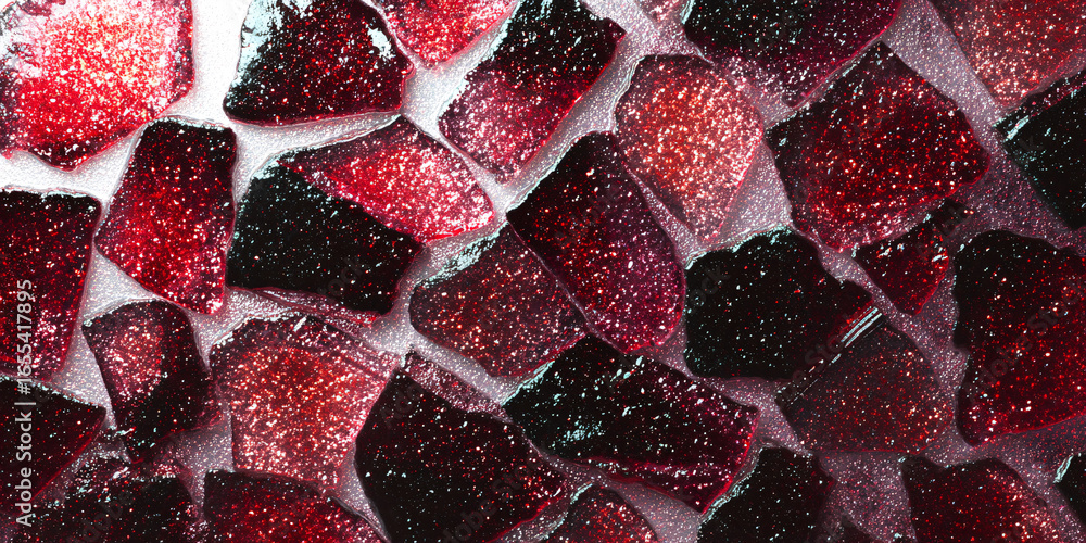 Poster abstract background with red glass shards on white background. blur and rough texture. broken glass.