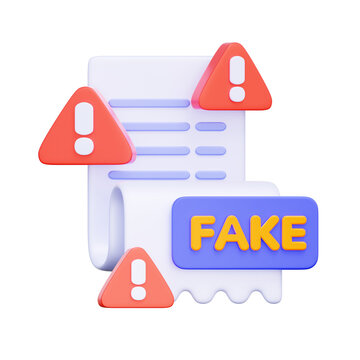 3D icon of a fake invoice with multiple warning signs For billing fraud, fake invoice scam, payment deception, financial document forgery.